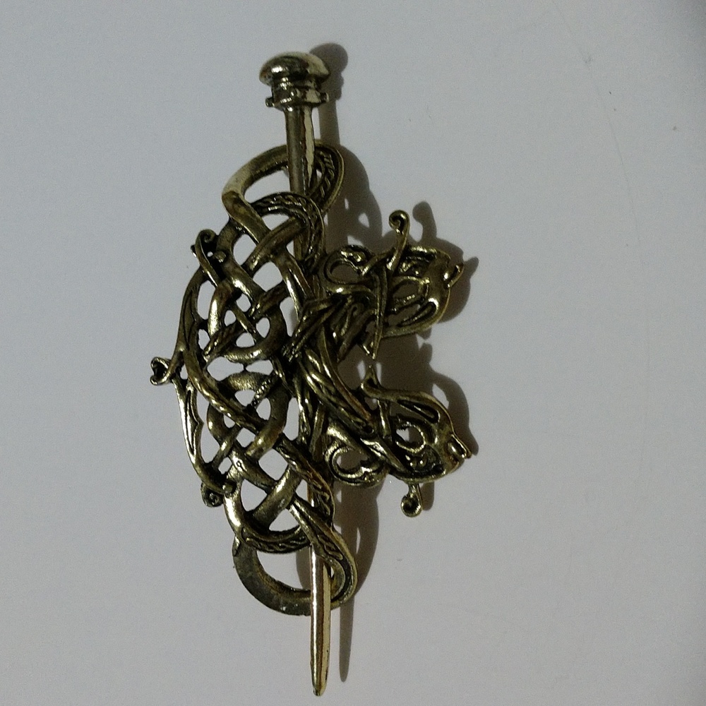 Hairstick Nordic Viking Hairpin Gold-tone metal with black oxidation